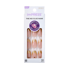 KISS imPRESS No Glue Mani coffins-doré avec pointe française pour un look élégant