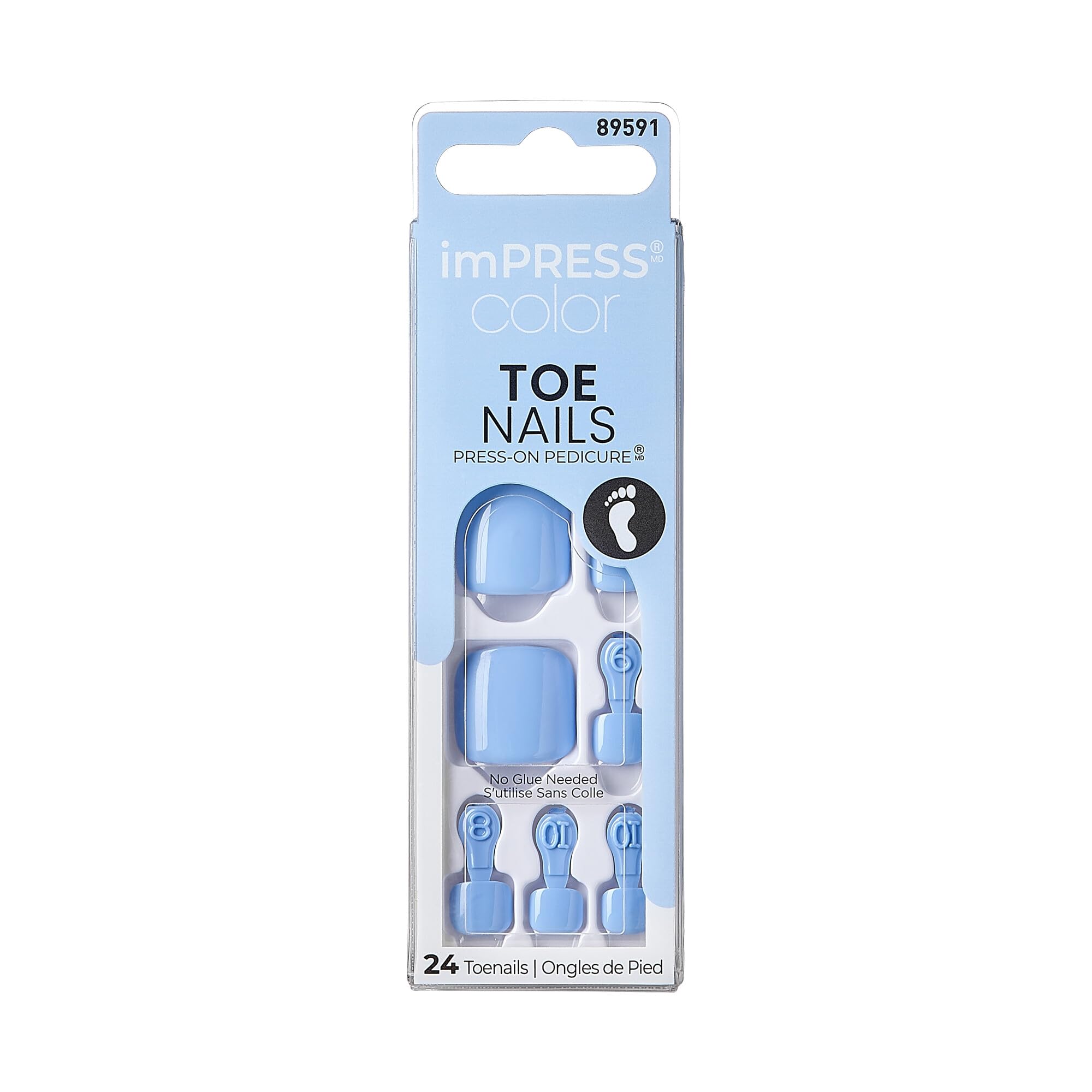 KISS imPRESS No Glue Pedi ongles bleu ciel: pédicure rapide et durable.