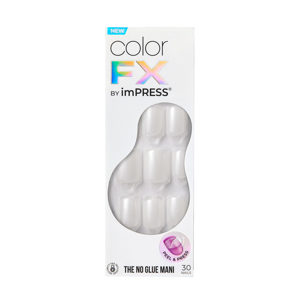 KISS imPRESS Color FX Blanc scintillant sur ongles courts, facile à poser et rapide
