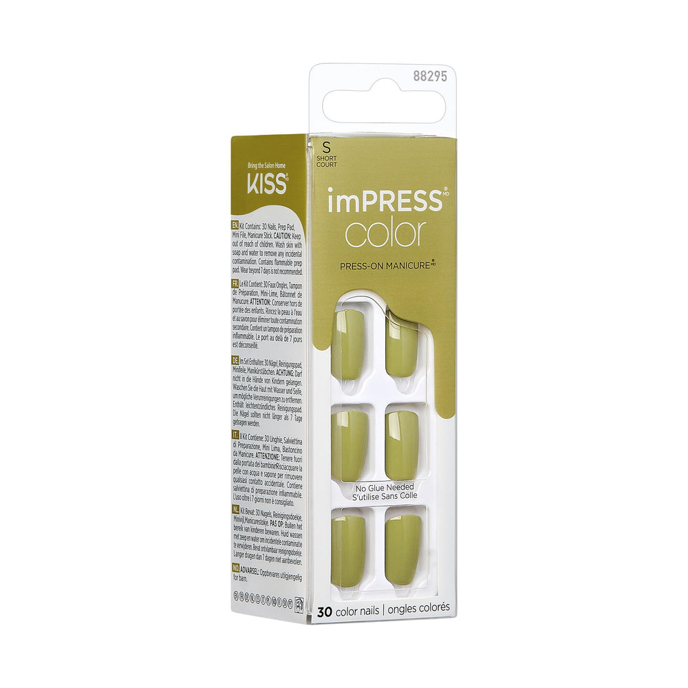 Ongles Kiss ImPRESS olive-verte avec finition brillante type salon