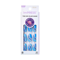 kiss imPRESS ongles press-on moyen coffin bleu dynamique pour un look élégant et durable