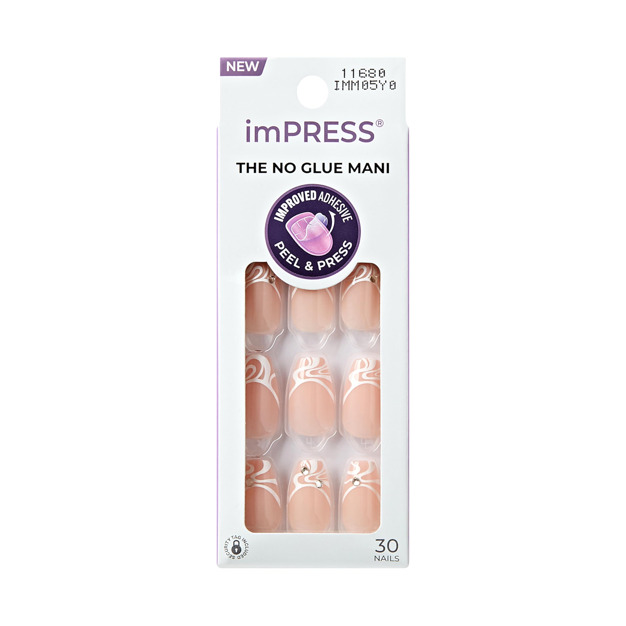 KISS imPRESS sans colle, ensemble de 30 ongles pour pose rapide