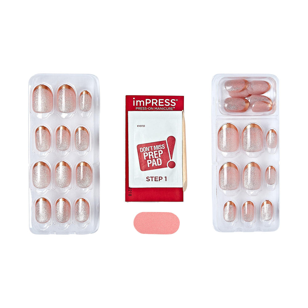 KISS imPRESS: kit complet avec tampon de préparation et lime pour une application facile.