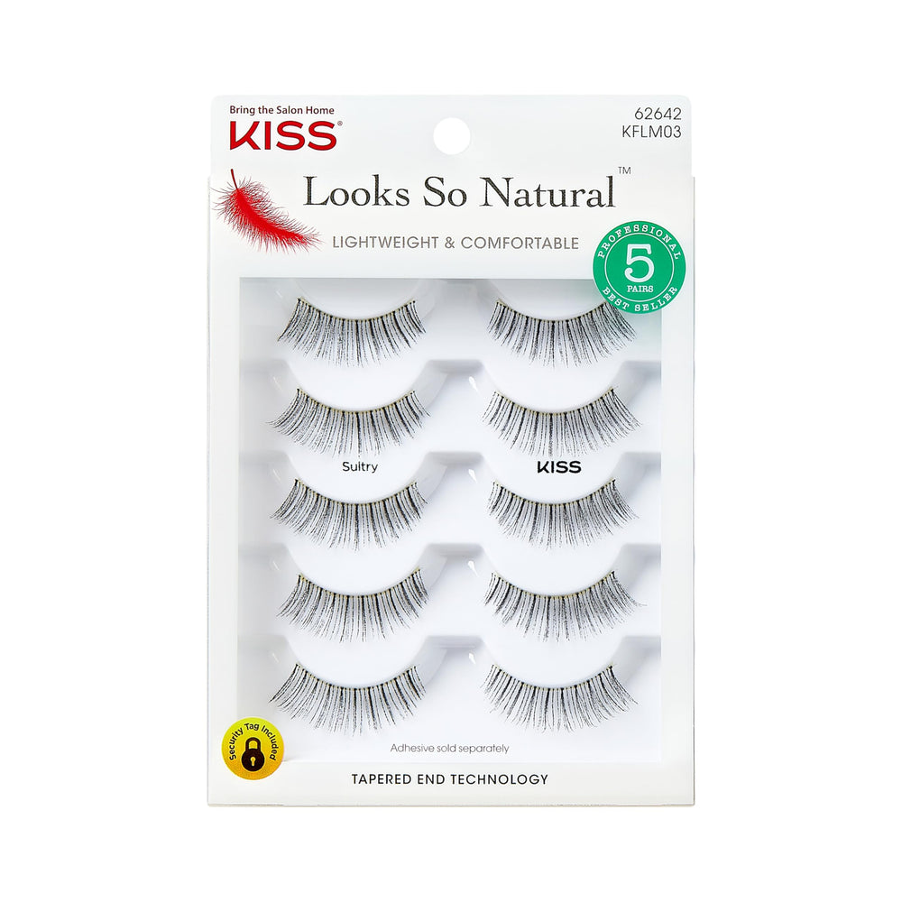 Cils KISS Looks So Natural Sultry 12mm, ensemble de 5 paires pour look naturel et durable.