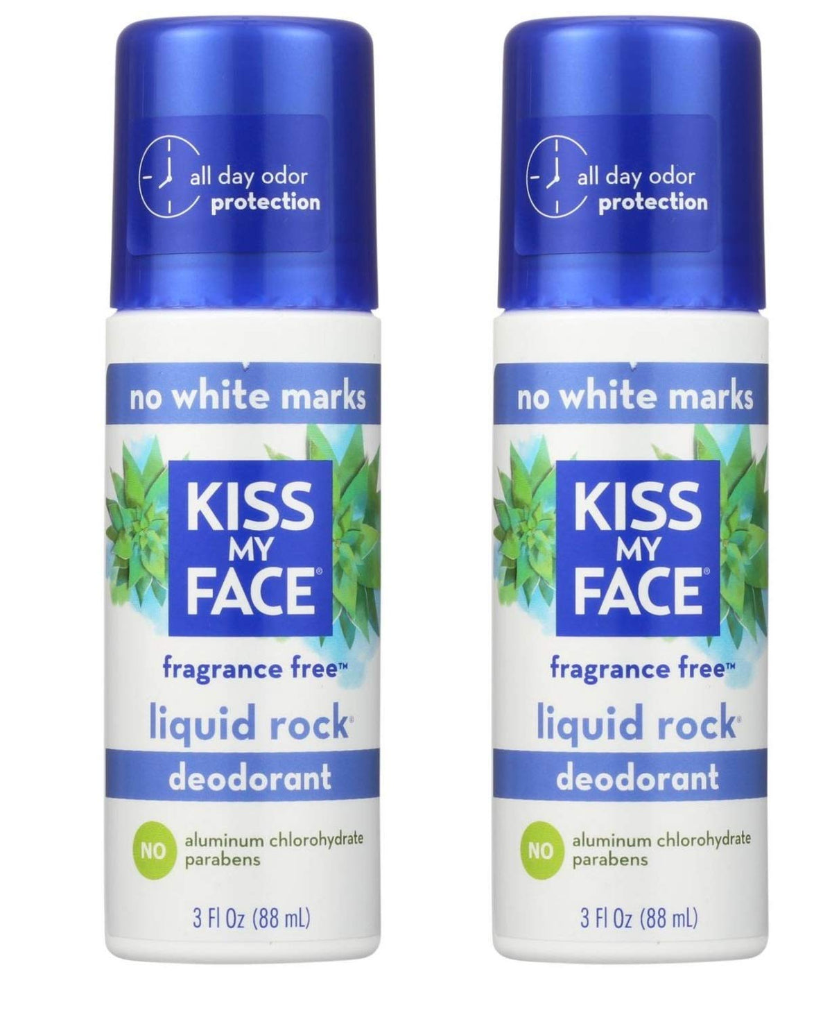 Kiss My Face Déodorant roll-on sans parfum, bouteille prête pour une journée sans odeur.
