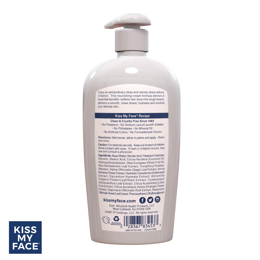 Kiss My Face Moisture Shave Cream vegan et sans cruauté: choix éthique pour le rasage quotidien.