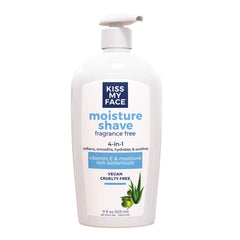 Kiss My Face Moisture Shave sans parfum, bouteille-pompe, hydratation douce pour rasage.