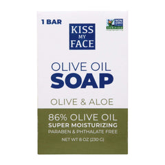 Savon Kiss My Face à l'huile d'olive et Aloe Vera – hydratation naturelle.