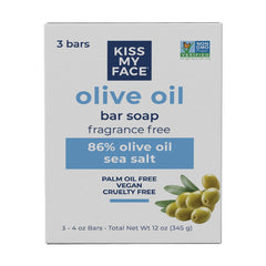 Kiss My Face Savon huile d'olive sans parfum — hydratation douce pour tous les types de peau.