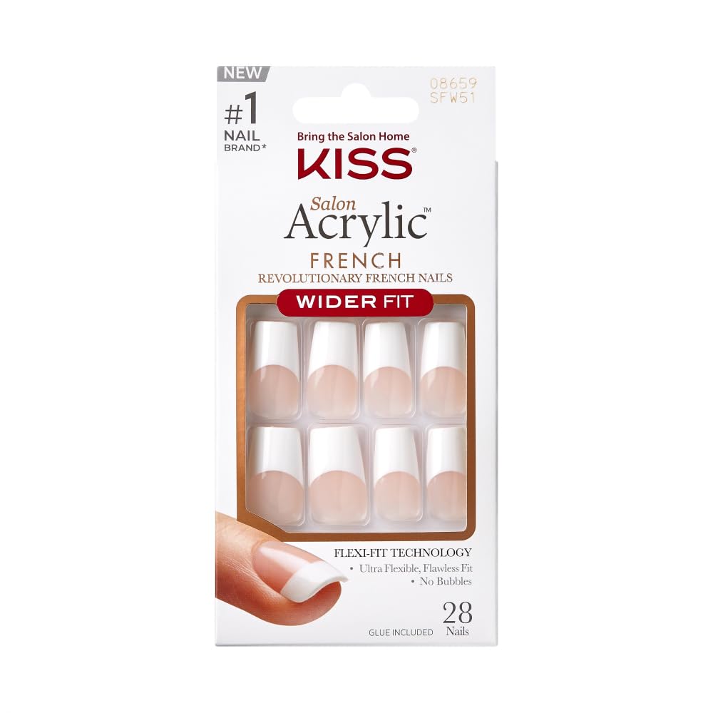 KISS Ongles acyliques kit long coffin wide: pose rapide et durable.