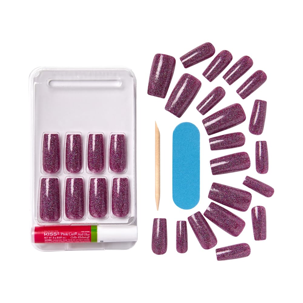 Ongles longs carrés avec paillettes, look moderne
