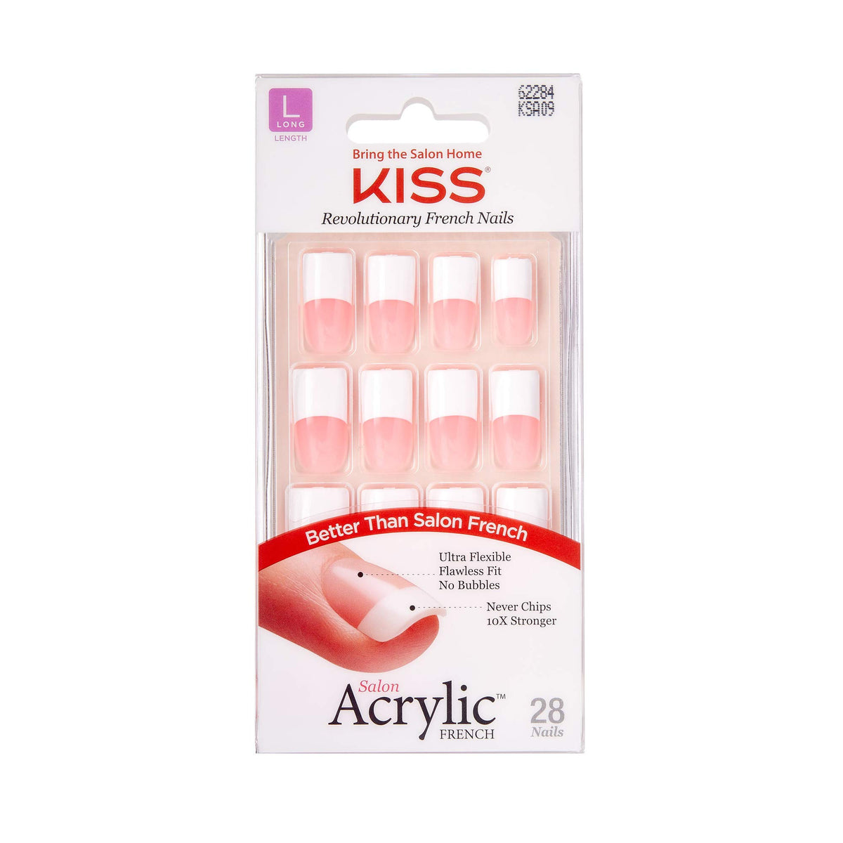 Kiss Salon Acrylique à la française 28 ongles détail – finition nette et durable.