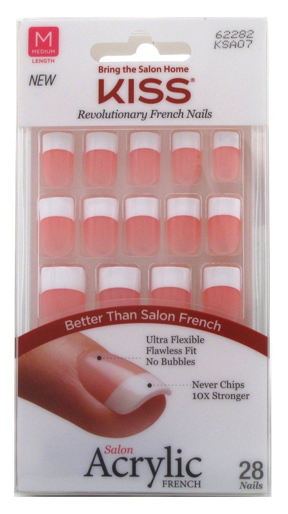 KISS Kiss Salon Acrylique française 28 pièces carré moyen rose pour une manucure rapide
