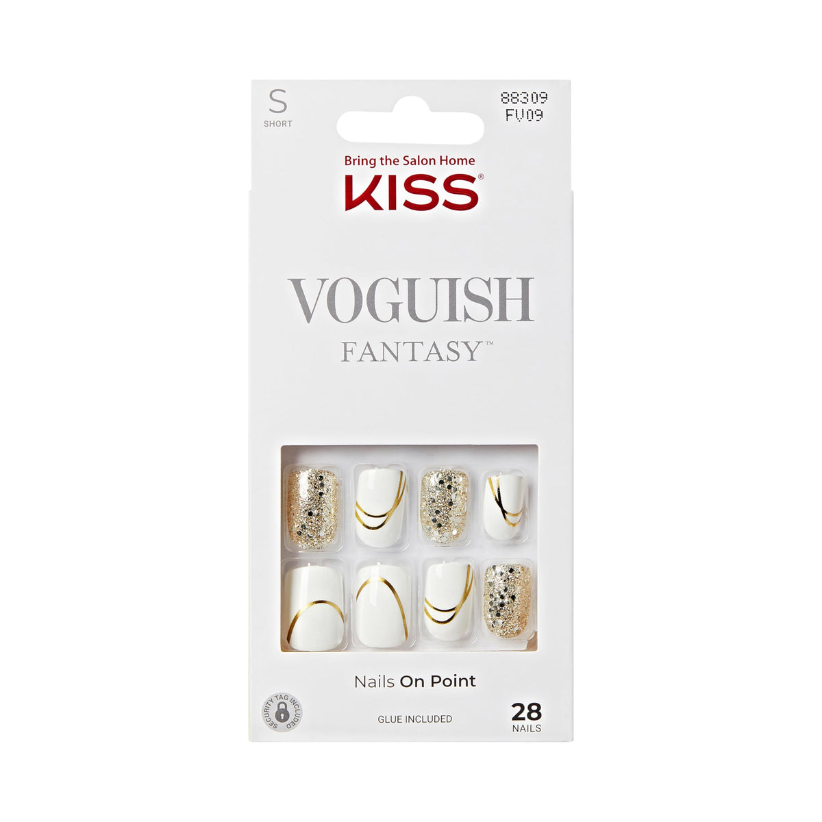 KISS Voguish Fantasy: ongles préfabriqués blancs courts squoval, application rapide.