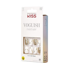 KISS Voguish Fantasy: ongles préfabriqués blancs courts squoval, pose efficace.