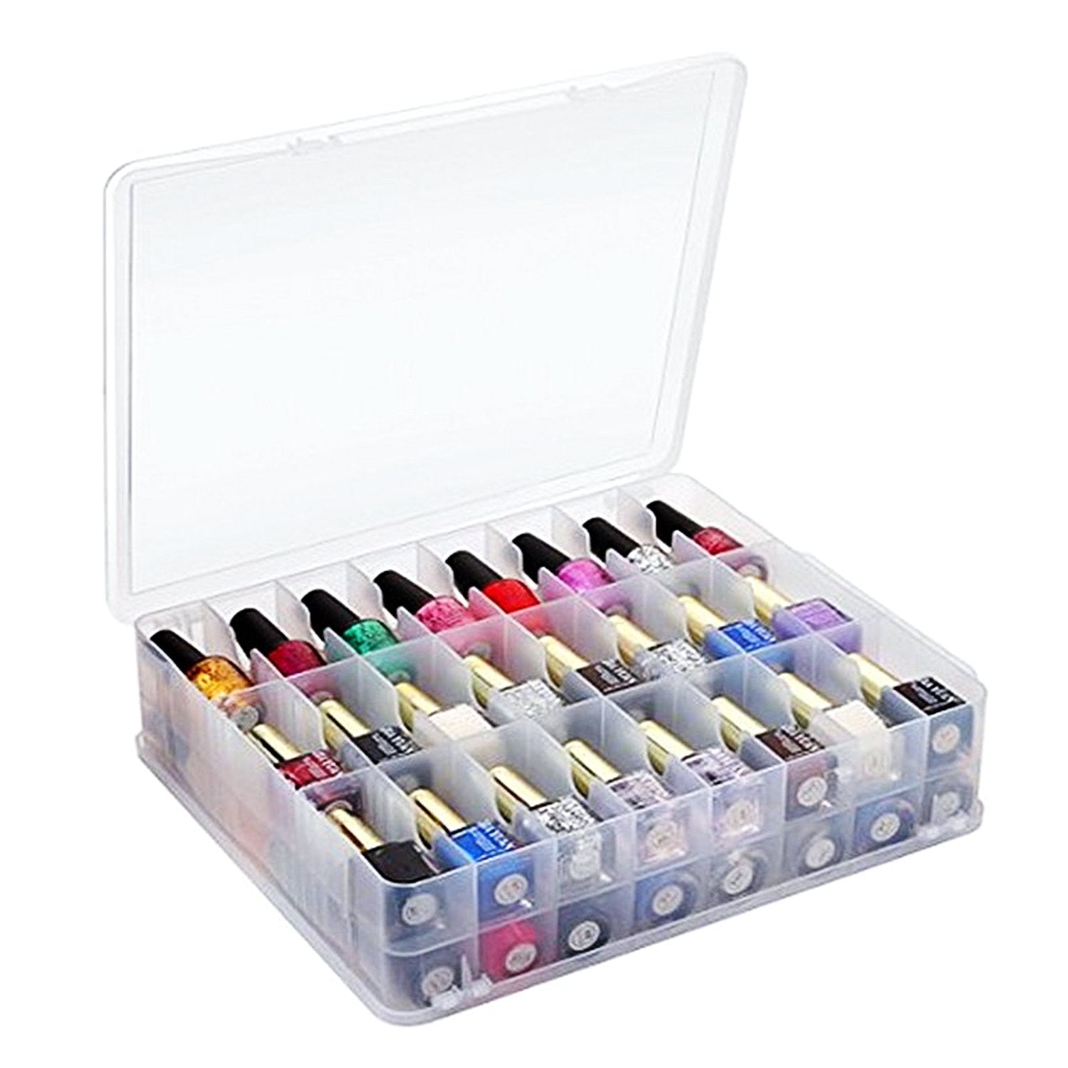Kissbuty boite-vernis compacte avec fermeture à pression, bouteilles en place en déplacement.