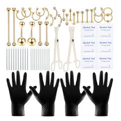 Kit piercings 58 pièces en acier chirurgical – ensemble prêt à l’emploi.