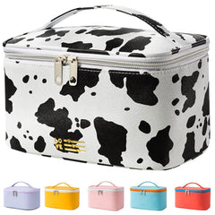KITENROM Trousse maquillage portable imprimé vache, idéale pour voyager léger.