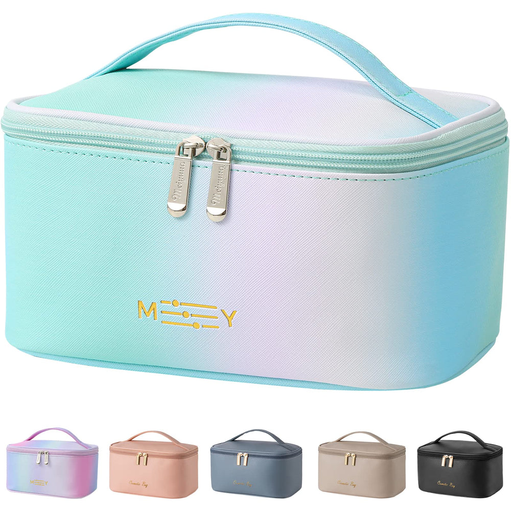 KITENROM trousse maquillage portable avec poignée arc-en-ciel verte, idéale en voyage.
