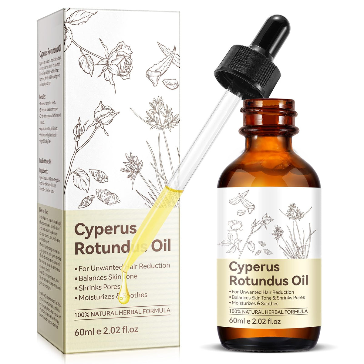 KITNOBLIS bouteille huile Cyperus Rotundus, hydratation légère pour la peau.