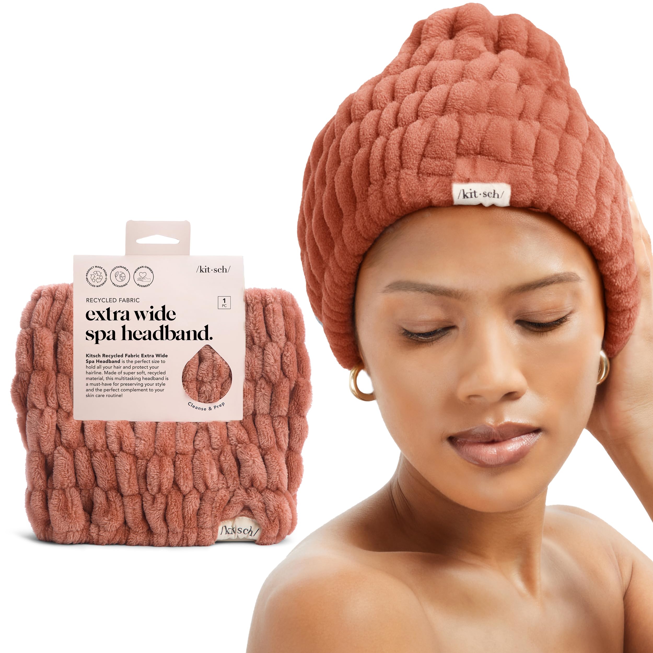 Bandeau spa Kitsch doux et elastique pour cheveux bien maintenus lors de soins.