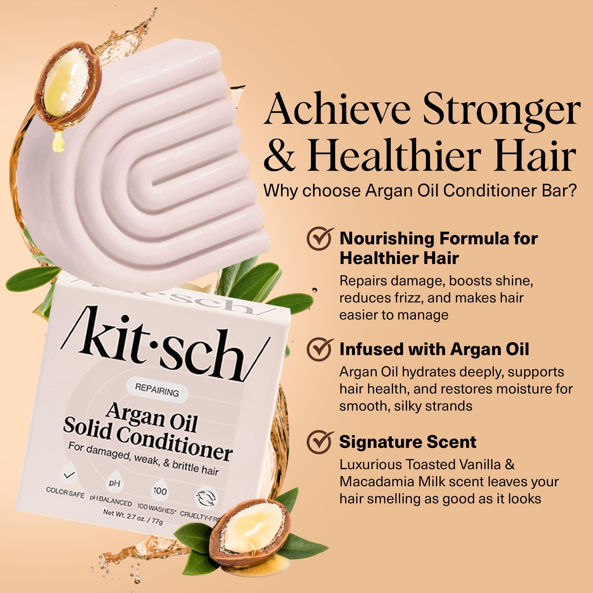 Kitsch barre-conditionneur argan soutient la réparation des dommages et la brillance retrouvée.
