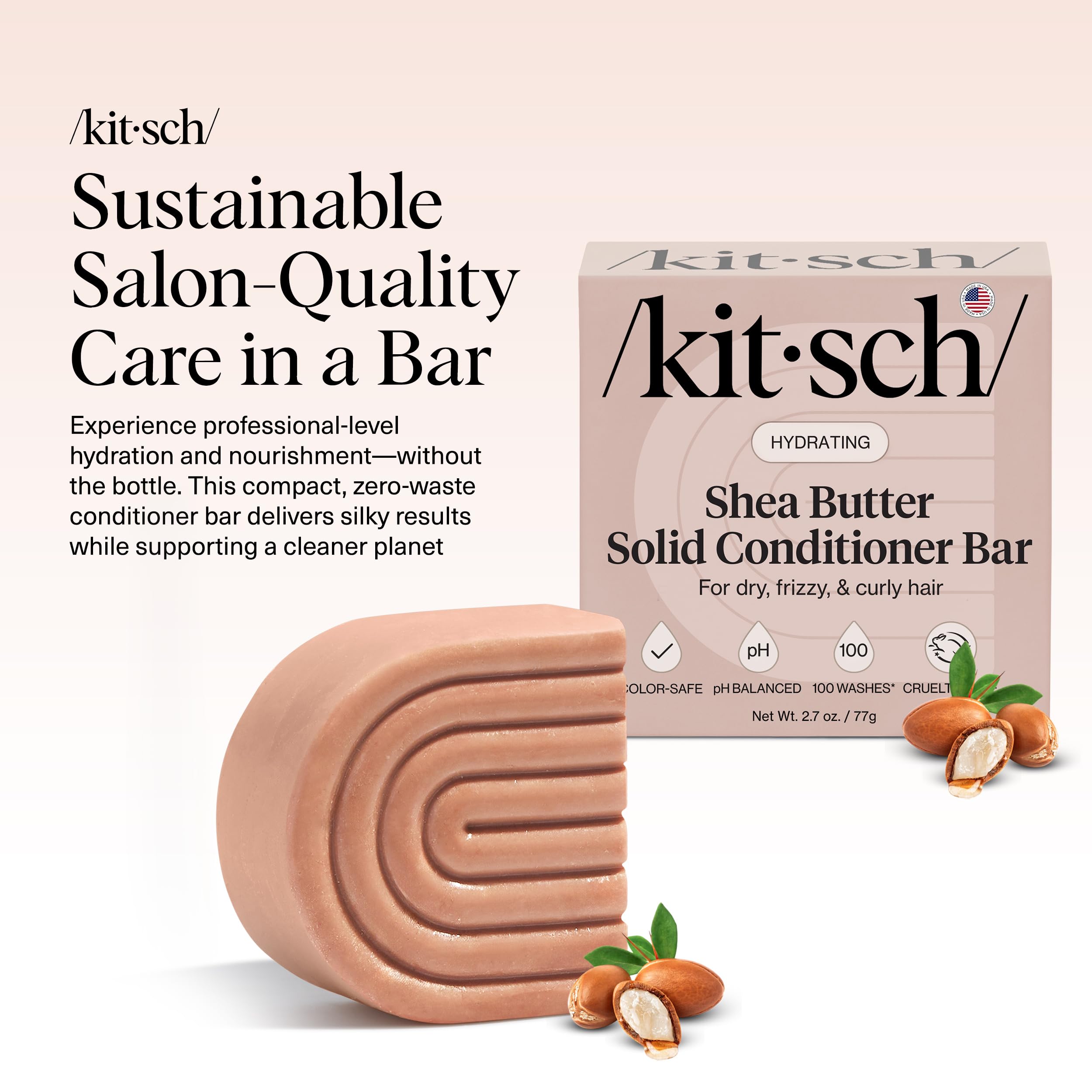Kitsch Barre de conditionneur au karité – emballage zéro déchet idéal en voyage.