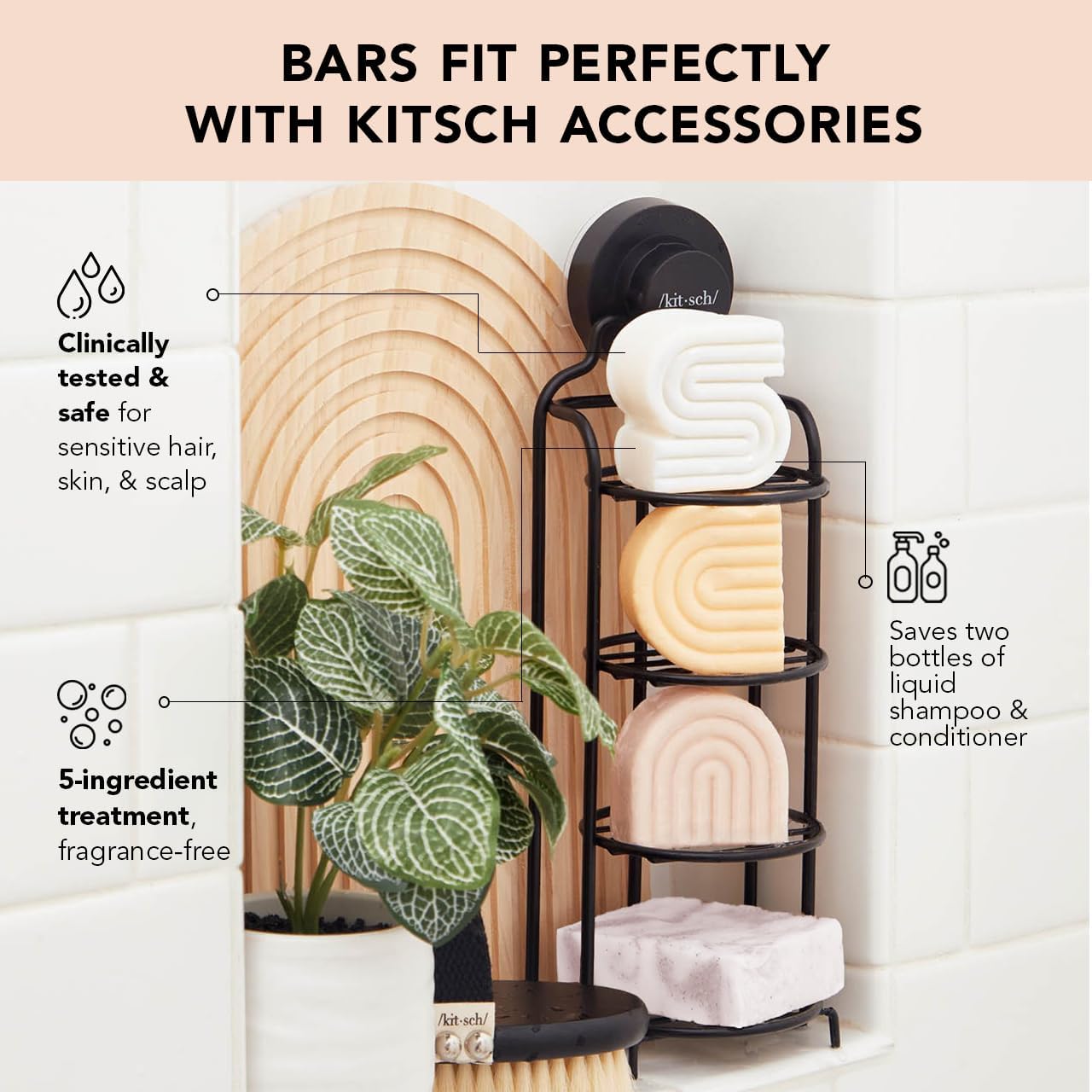 Kitsch barre-shampoing 5 ingrédients, soin minimaliste sans compromis.
