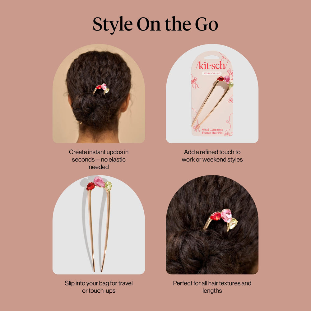 Idée cadeau Kitsch, barrette dorée avec pierres colorées pour femmes élégantes.