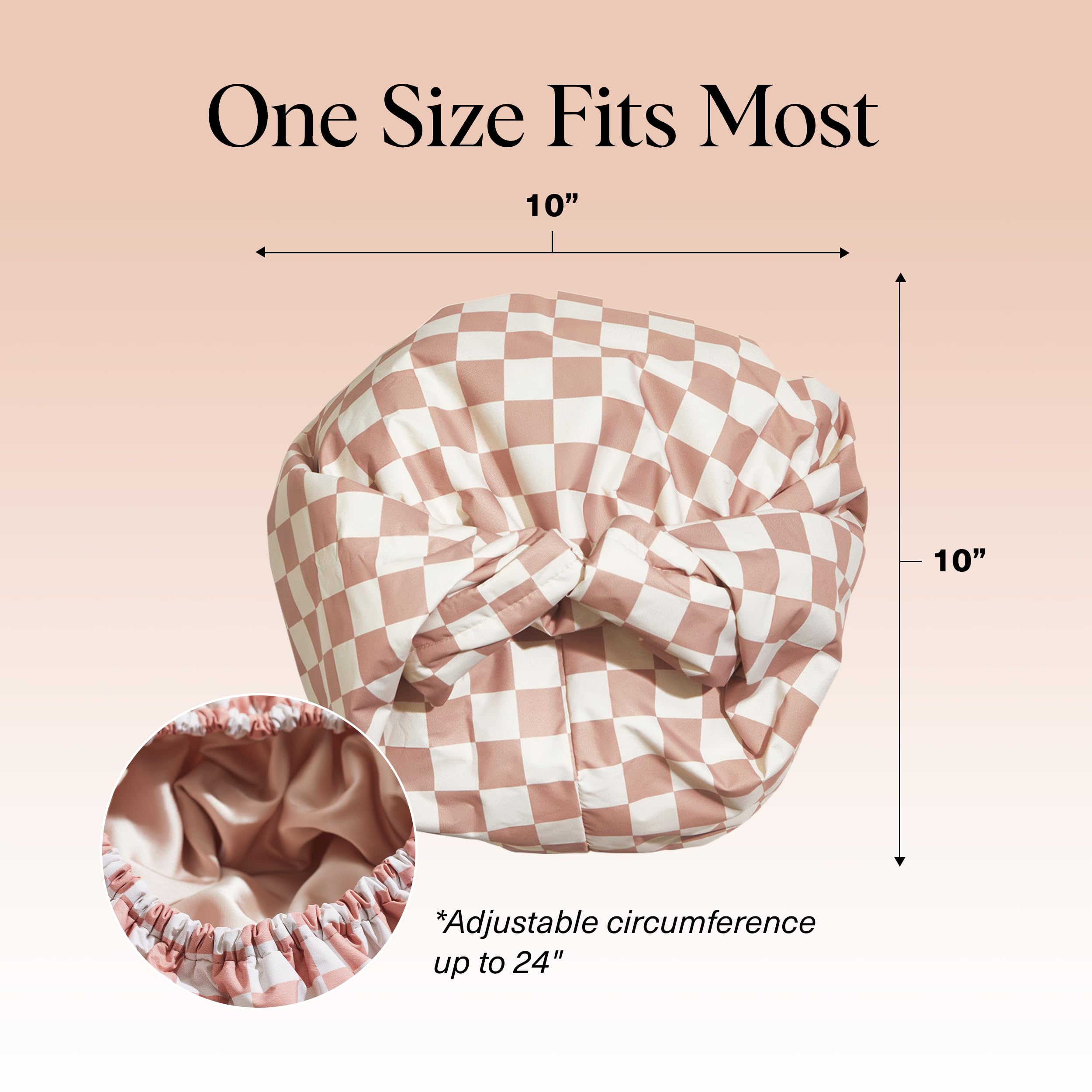 Kitsch bonnet-douche satin-lining douceur spa et réduction des frisottis.