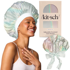 Bonnet satin XL Kitsch Aura pour dormir, douceur et protection des boucles.