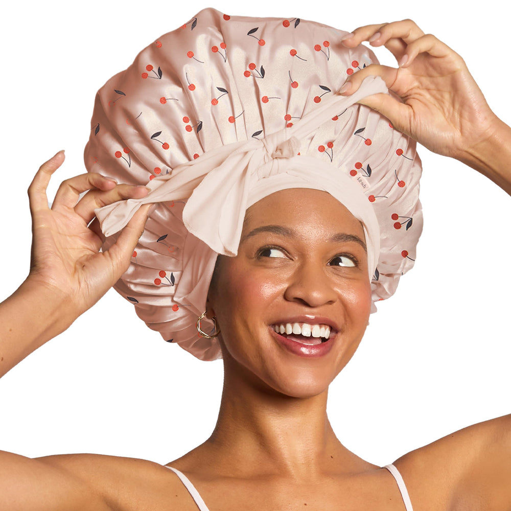 Bonnet satin XL Kitsch utilisation-nocturne, réveil plus lisse et sans nœuds.