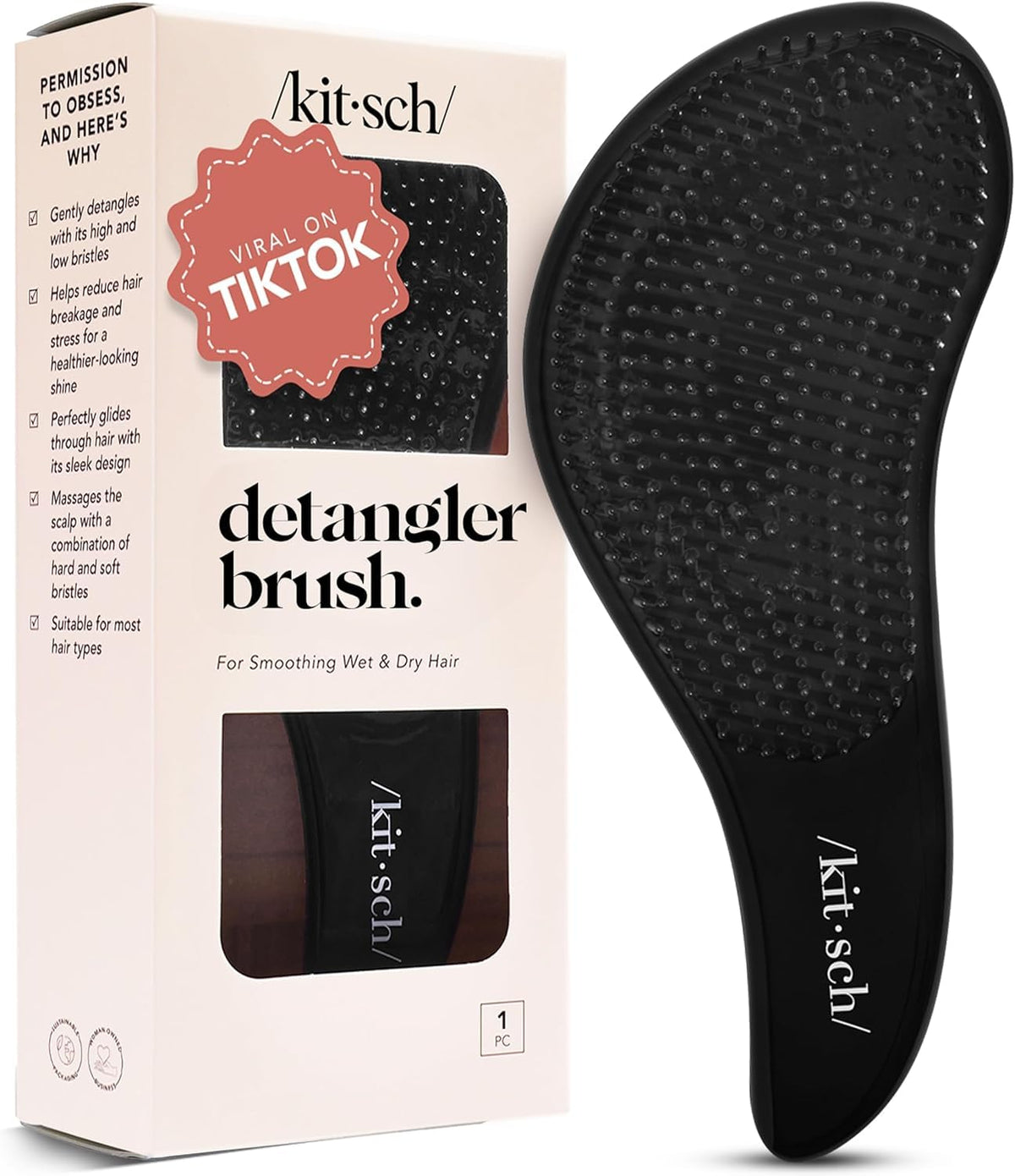 Brosse Kitsch démêlage douce, démêlant sans tirer pour cheveux sensibles.