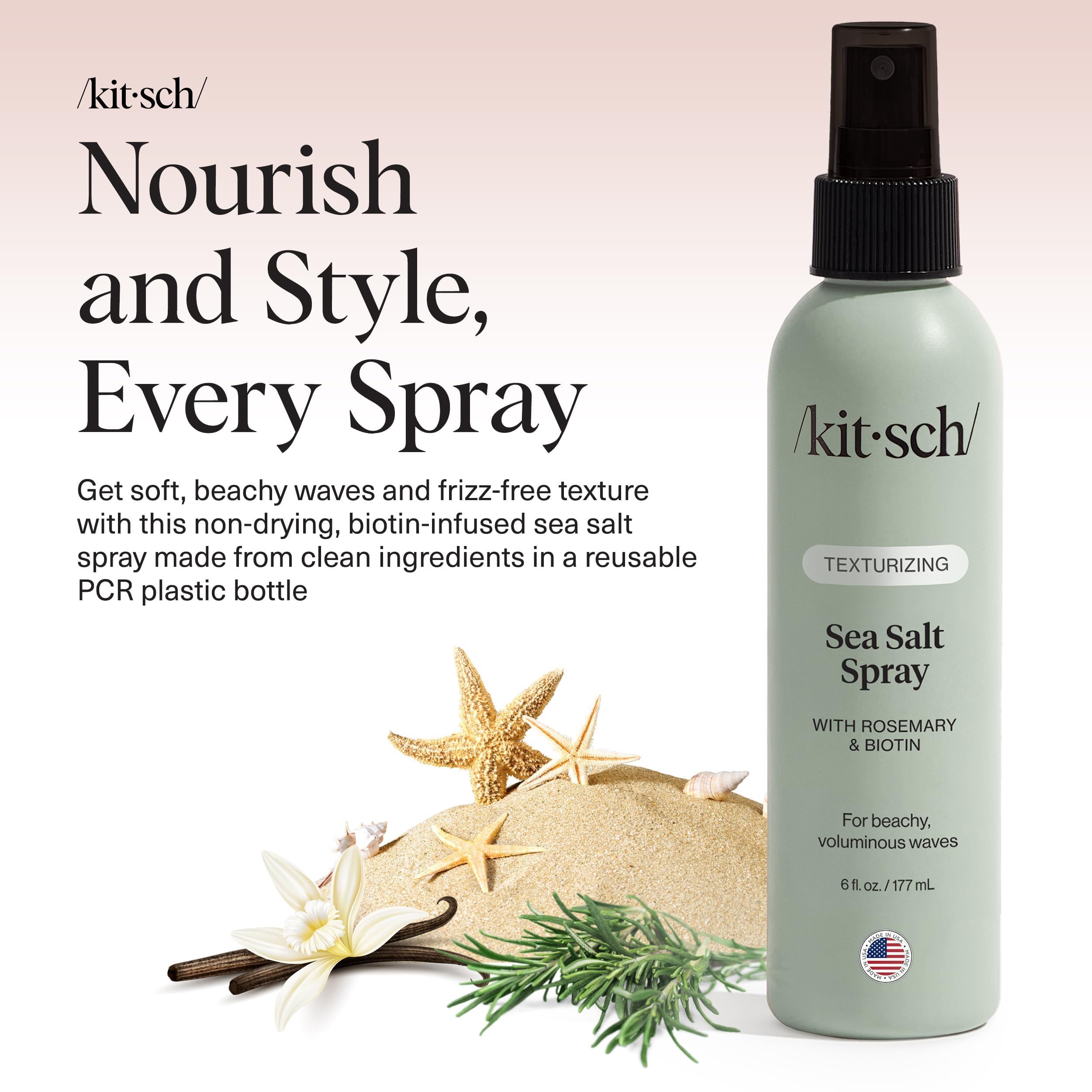 Kitsch brume au romarin pour cheveux nourris et définition naturelle.