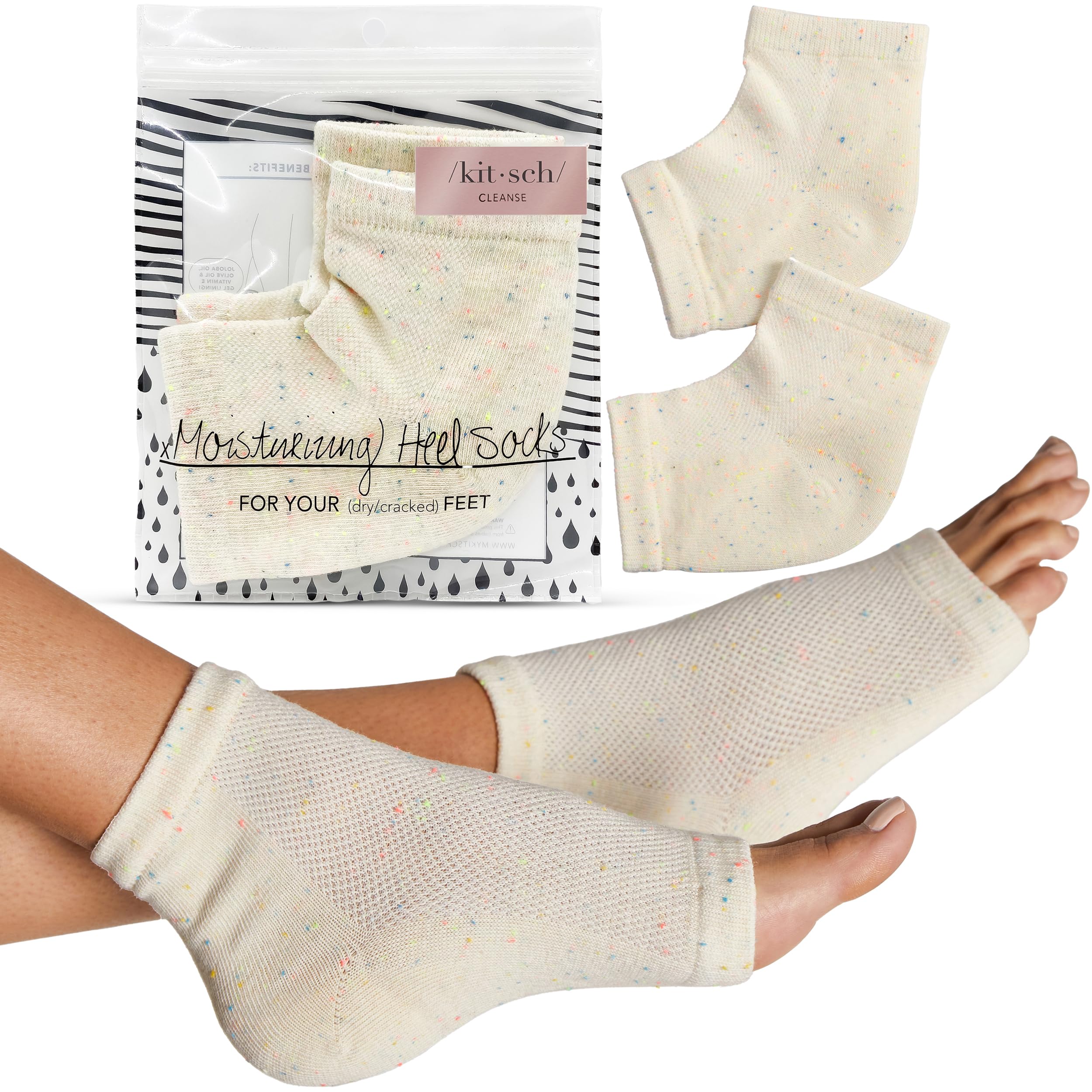 Chaussettes hydratantes Kitsch pour talons secs, douceur et hydratation ciblées.