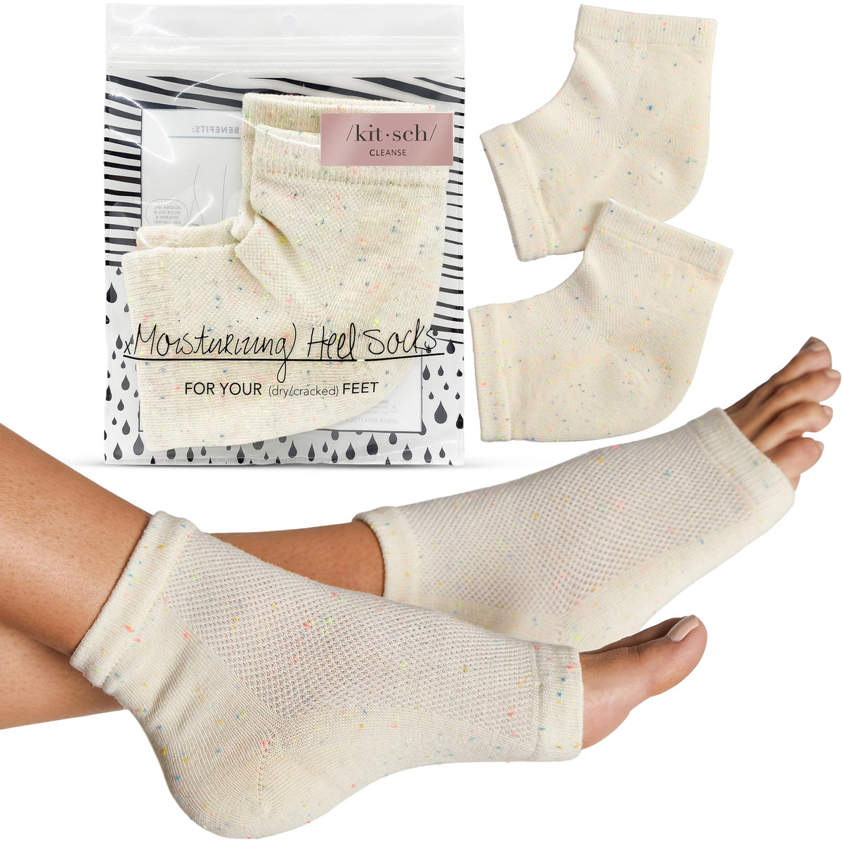 Chaussettes hydratantes Kitsch pour talons secs, douceur et hydratation ciblées.