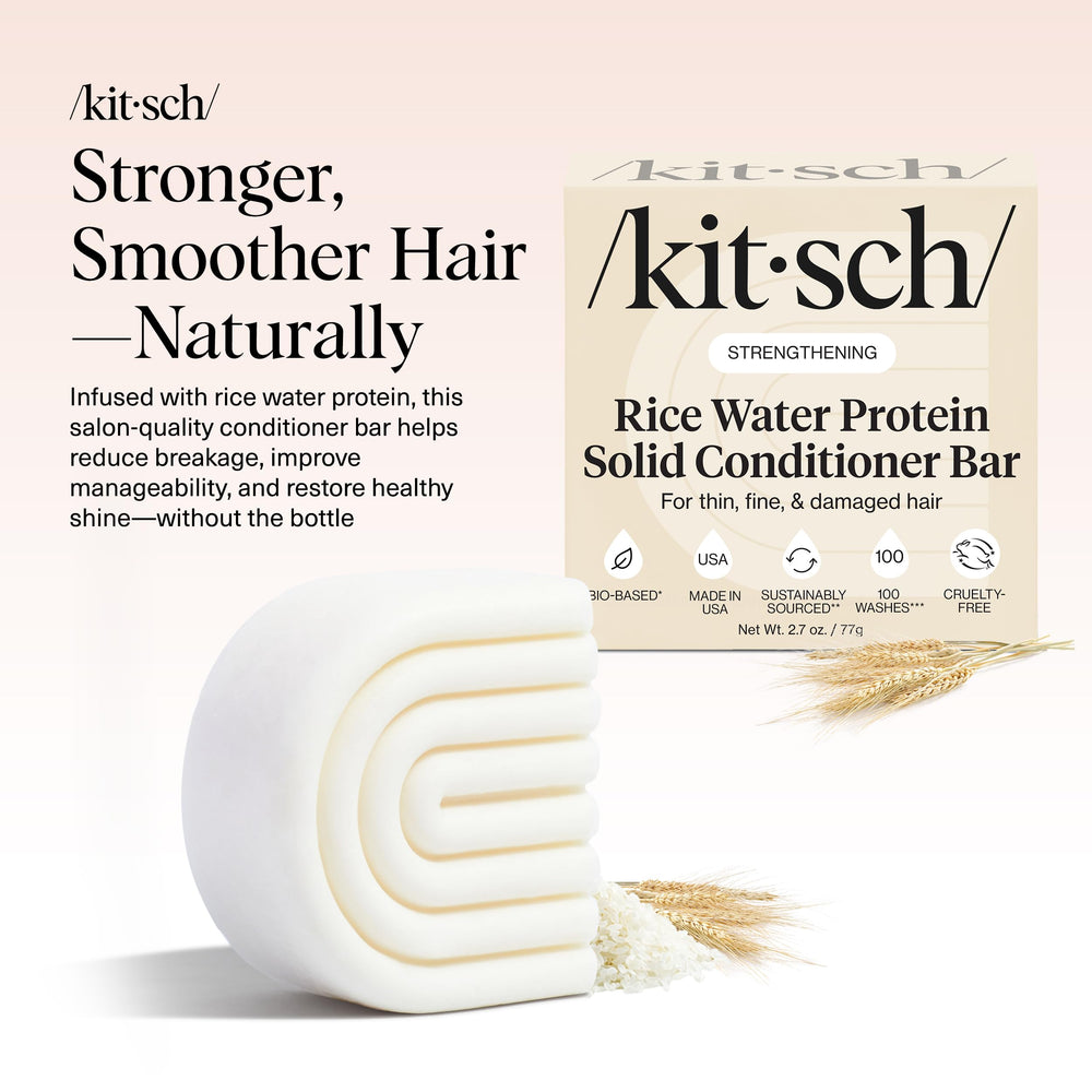 Kitsch cheveux avant-après conditionneur barre, montre l'effet lissant sur les pointes
