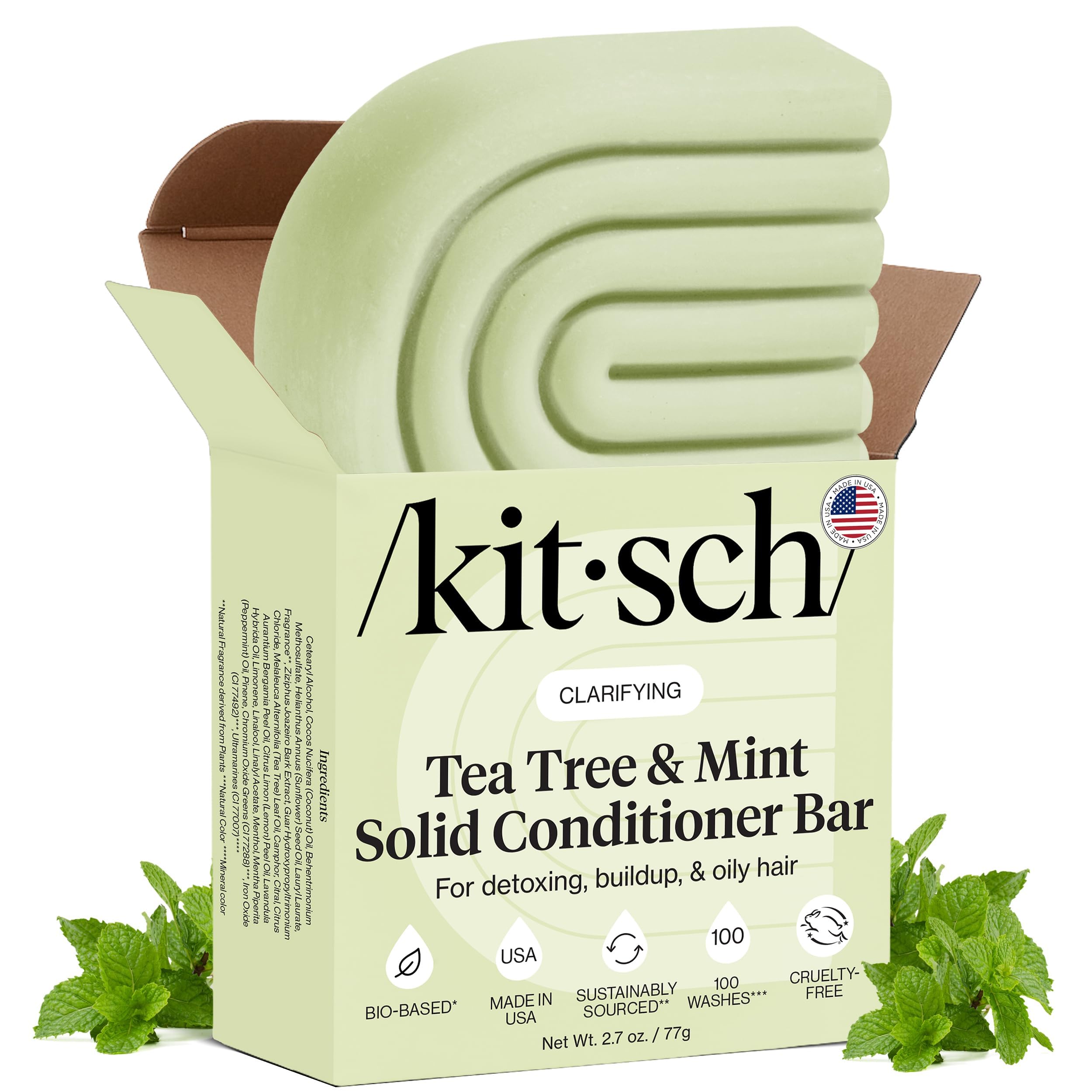 Kitsch barre-après-shampooing Tea Tree & Menthe – emballage pratique pour voyage zéro déchet