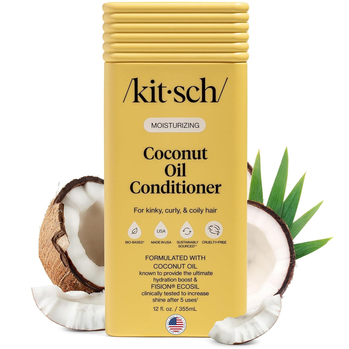 Kitsch conditionneur coco bouteille 12oz, hydratation durable pour cheveux texturés