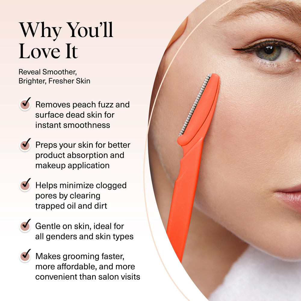 Kitsch Dermaplane Exfoliation Douce Visage — élimine poils fins et cellules mortes.