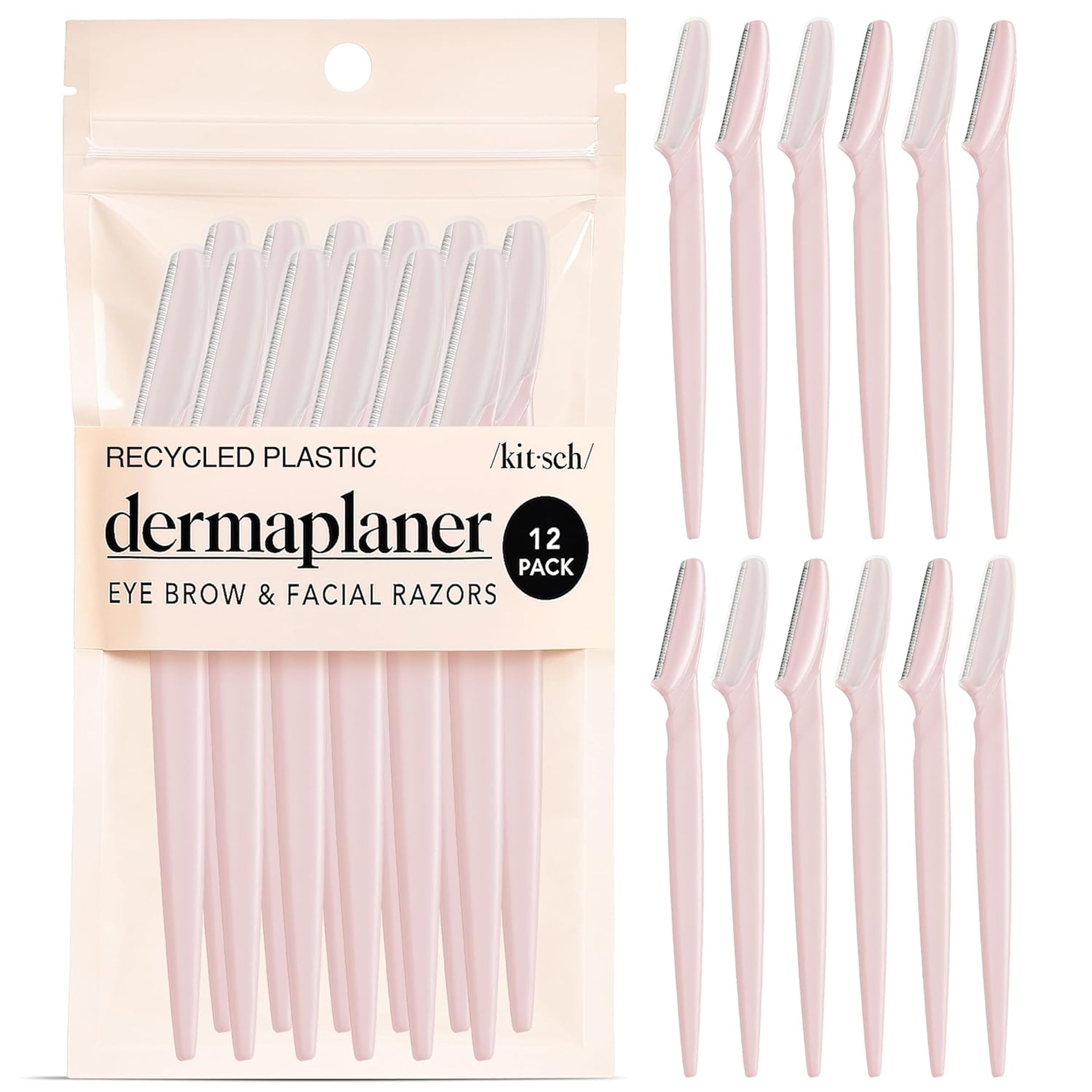 Kitsch Dermaplane Rasoir Visage, focus visage, exfoliation légère pour peau lisse et prête au maquillage.
