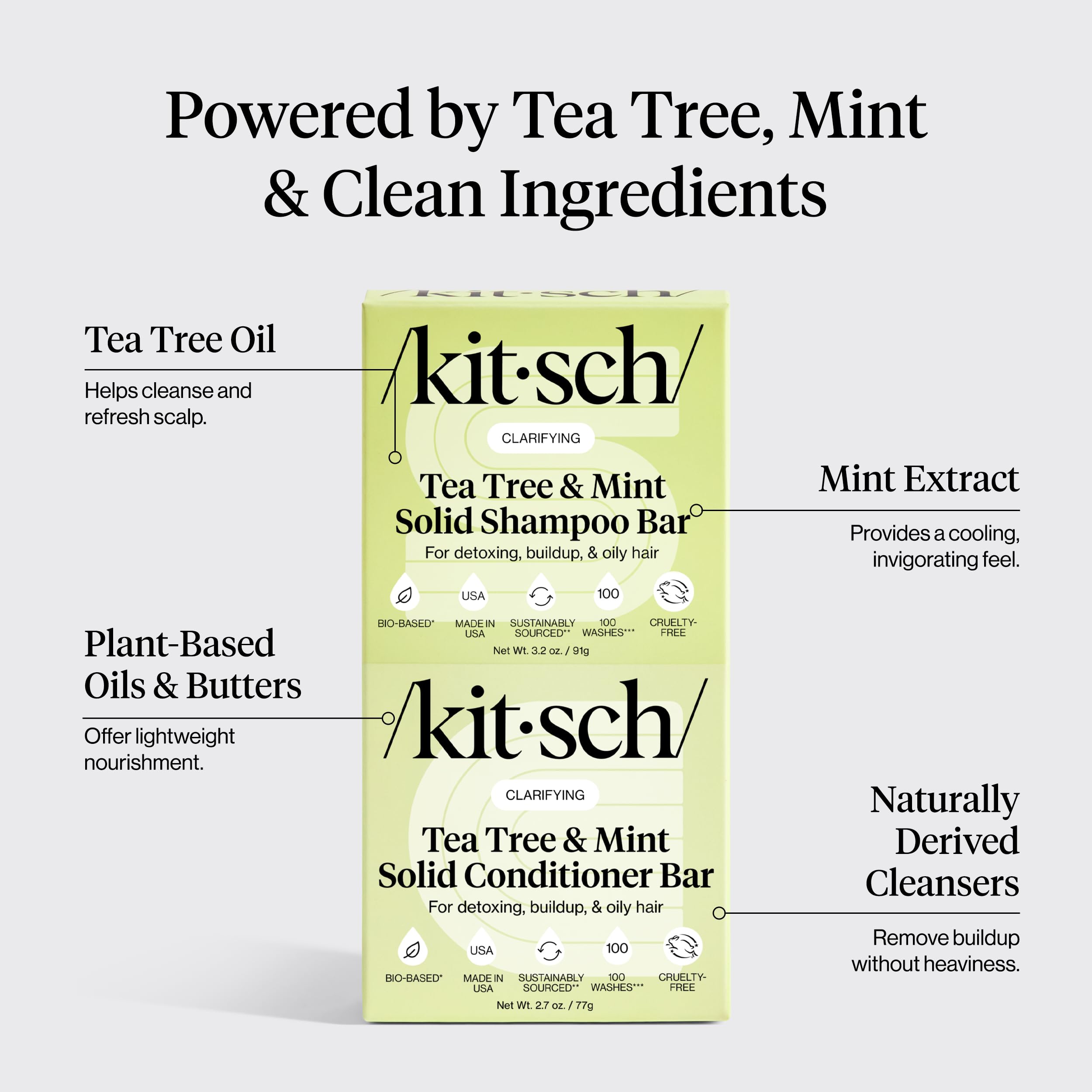 Kitsch duo-shampoing-conditionneur-solide offre une routine clarifiante légère.