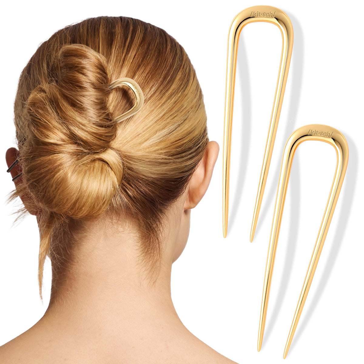 Épingle à cheveux Kitsch dorée, épingle-cheveux-francais-doree, idéale pour fixer un chignon élégant.