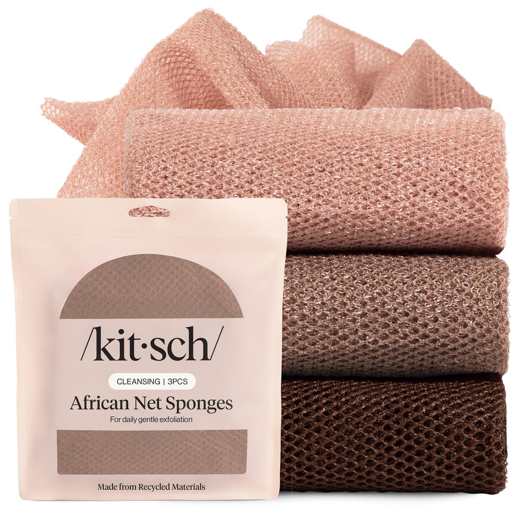 Éponge Kitsch réseau africain – lot de 3 pour exfolier en douceur et soin corporel quotidien.