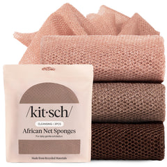 Éponge Kitsch réseau africain – lot de 3 pour exfolier en douceur et soin corporel quotidien.