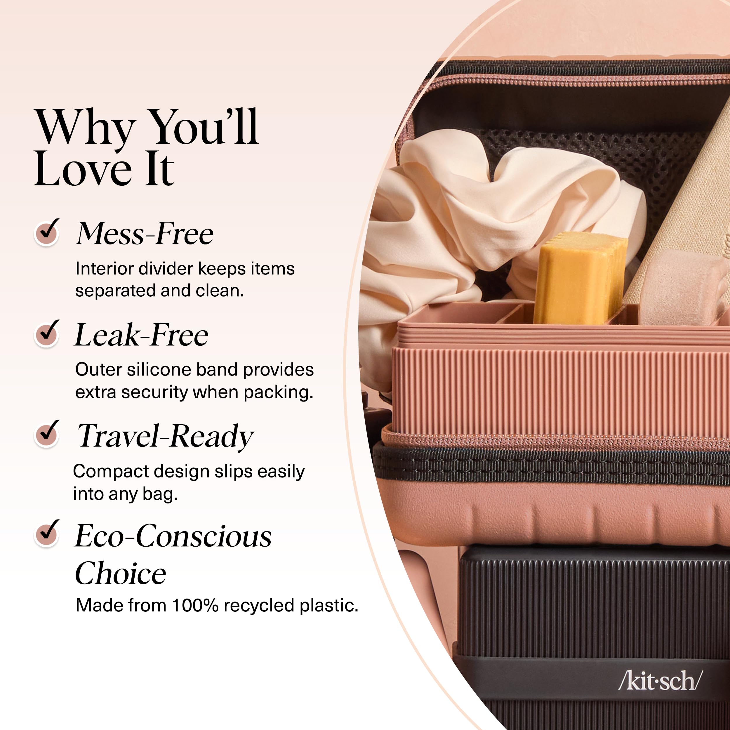 Kitsch étui savon voyage durable, conçu en plastique recyclé pour voyager léger.