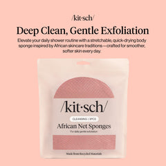 Kitsch éponge exfoliation douce quotidienne en maillage fin pour une mousse riche.