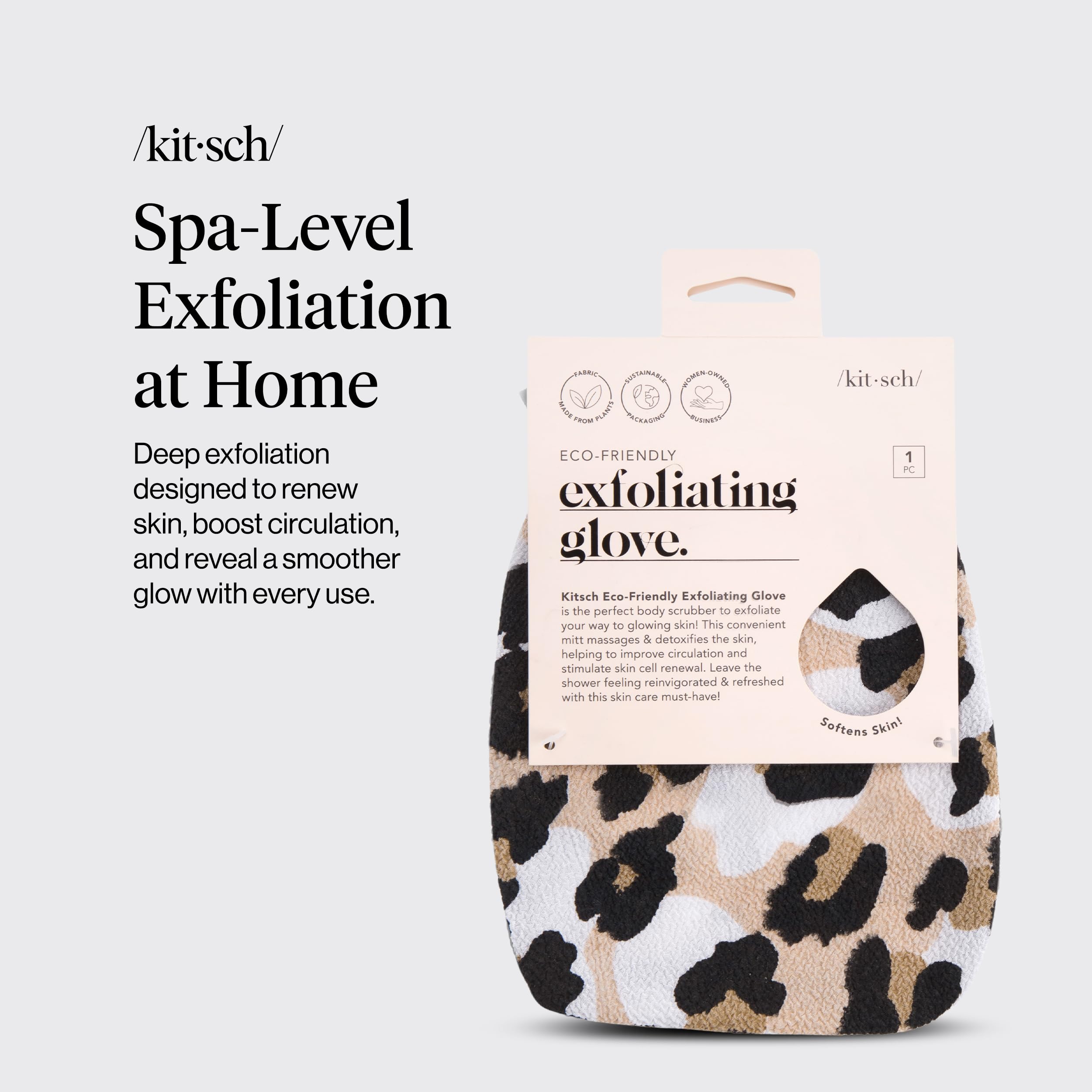 Kitsch Gant exfoliant Léopard utilisé sous la douche pour peau lisse