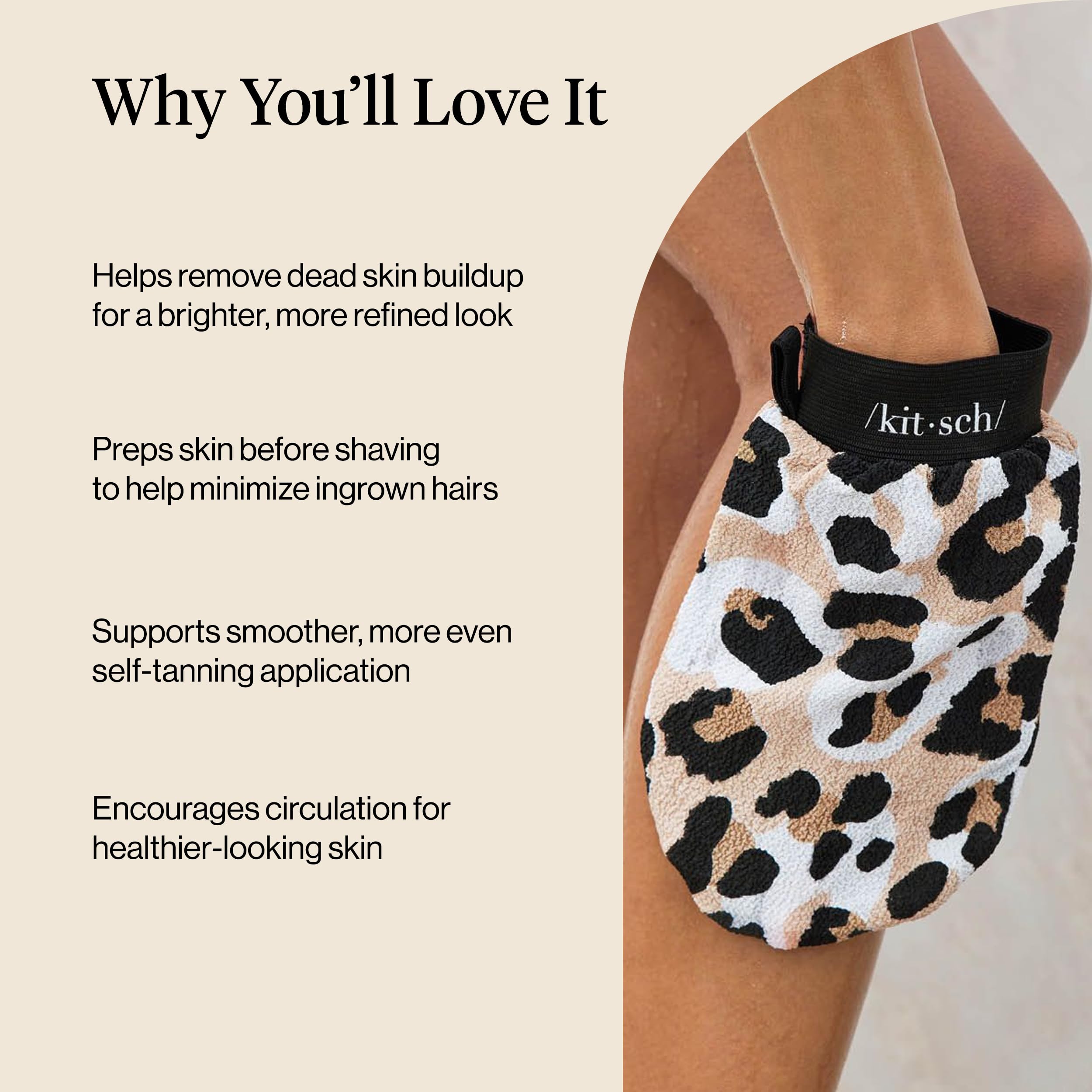 Gant exfoliant Kitsch Léopard idéal pour zones difficiles d’accès