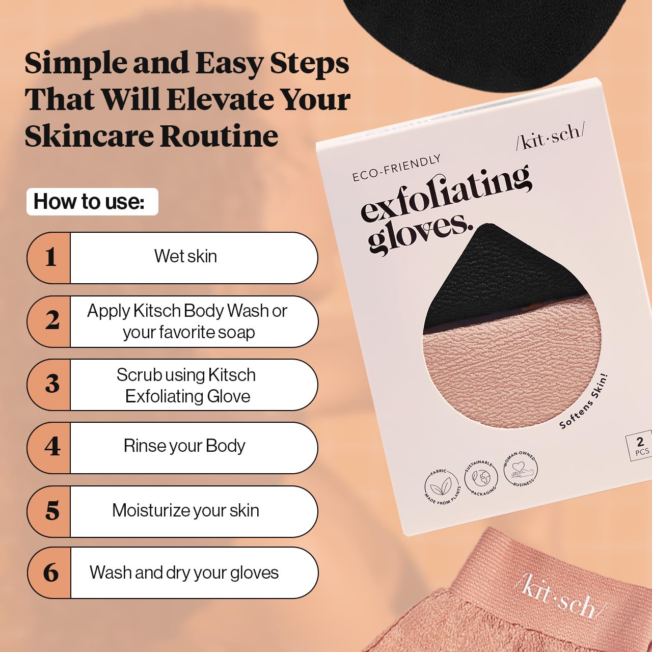 Gant exfoliant Kitsch dos pour atteindre le dos sans effort.